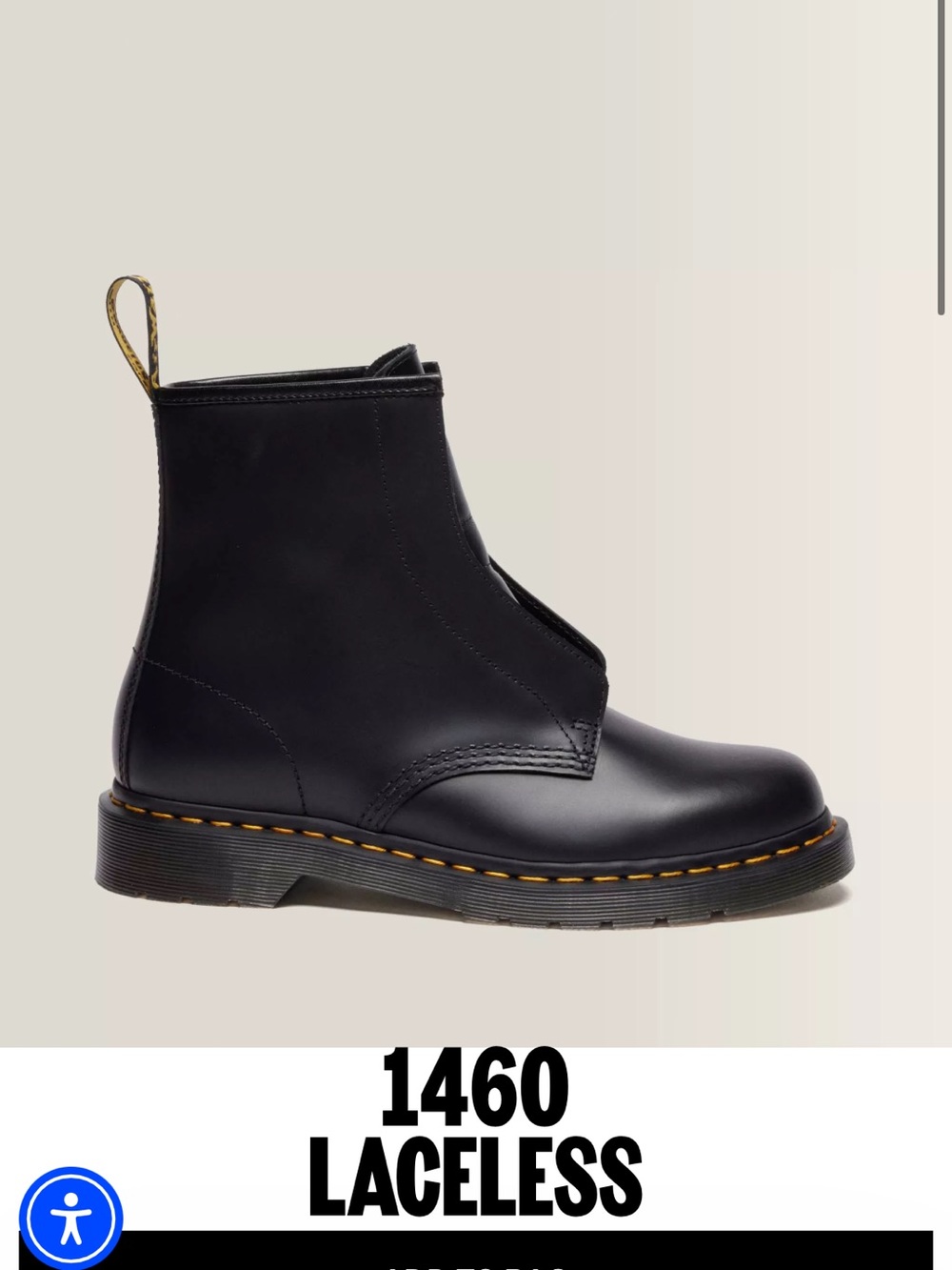 Dr. Martens 1460 Laceless Black Leather Boot with Yellow Stitching